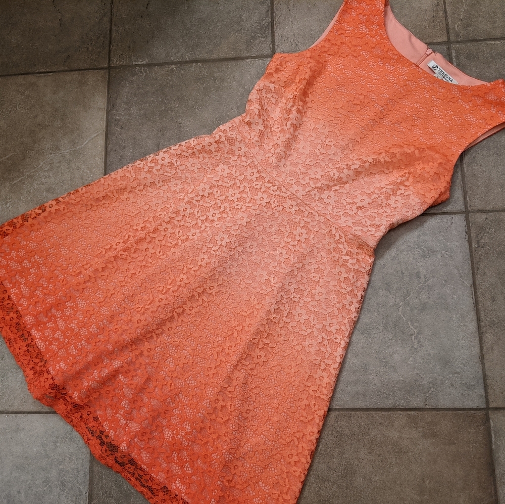 Versona Ombre Peach Lace overlay A-line Dress